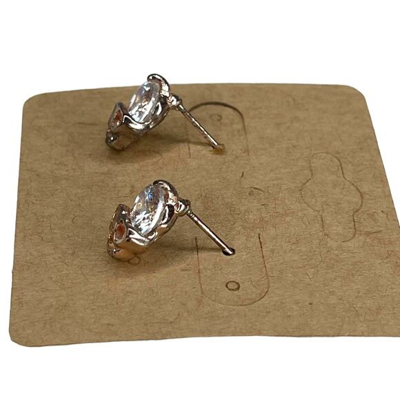 Skull Heart Eye Stud Earrings Rose Gold Tone with CZ/ Crystal Type Faux Diamond - Picture 5 of 9